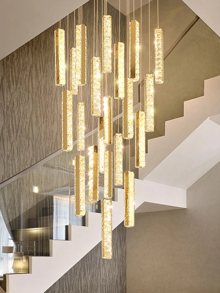 Modern LED Crystal Chandelier K9 Crystal Stair Light Chrome Gold Duplex Spiral Stair Chandelier Dining Room Art Chandelier