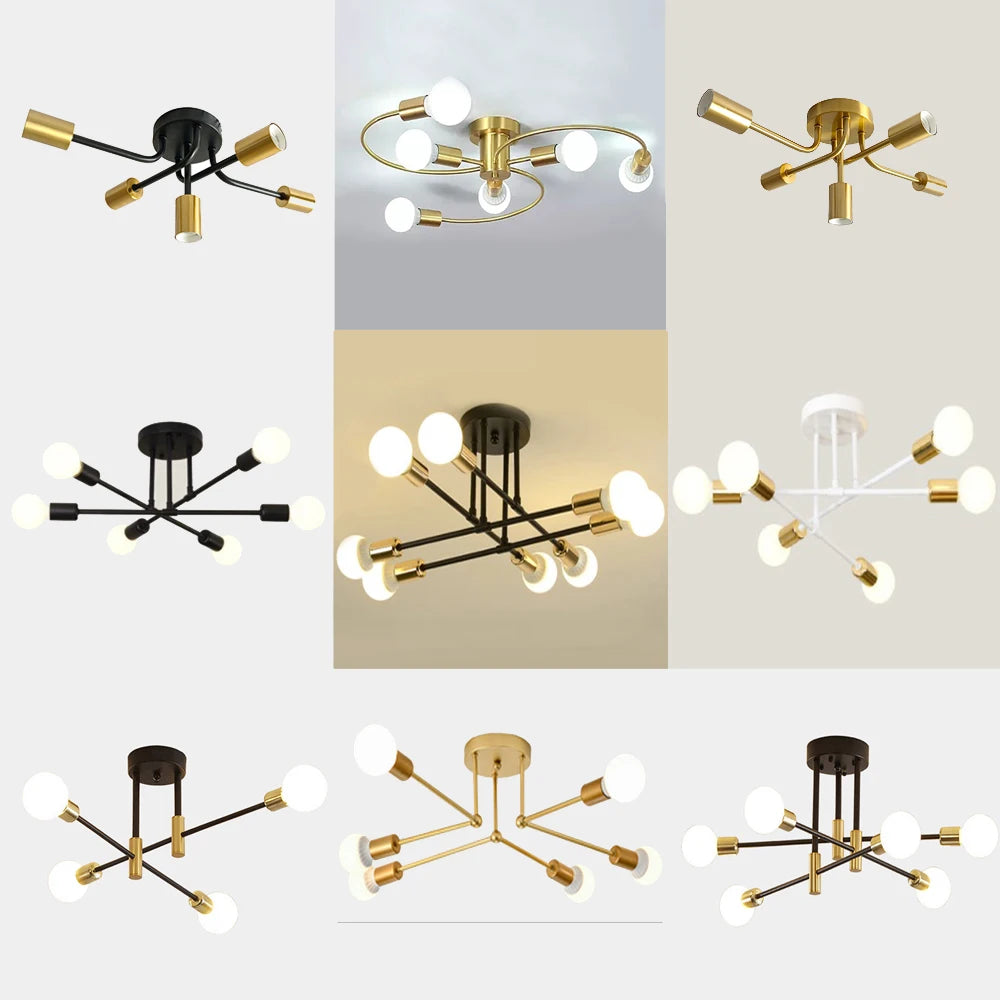 Modern Nordic Pendant Light Minimalist Ceiling Lamp Chandelier Gold/Black Home Edison Bulb LED Indoor Lighting Decor for Loft