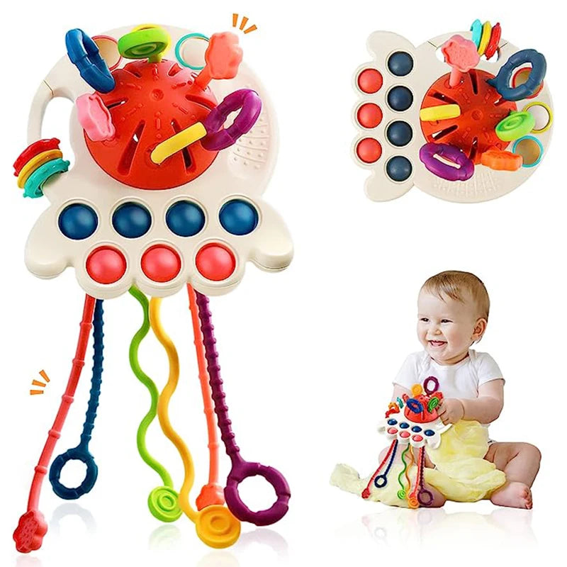 Montessori Silicone Pull String Sensory Toys  Baby 0 to 12 Months Development Educational Learnin Toy for Kids 1 to 2 Years Old