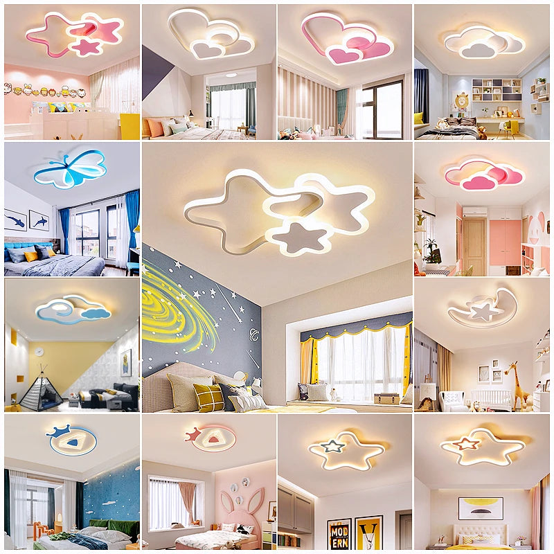 Led Ceiling Lamp For Children's Girls Room Bedroom Study Cloud Ceiling Light Heart Shape Pink Child Kid Star Chandelier Lighting