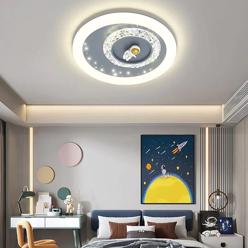 Modern Led Ceiling Lamps For Children's Room Bedroom Study Kids Baby Blue Cartoon Moon Astronaut Chandeliers Home Light Fixtures