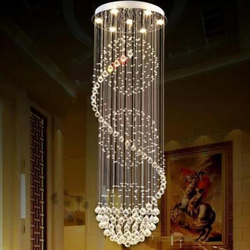 Modern Long LED Spiral Crystal Chandeliers Lighting for Staircase Stair Lamp Showcase Bedroom Living Room Hotel Hall