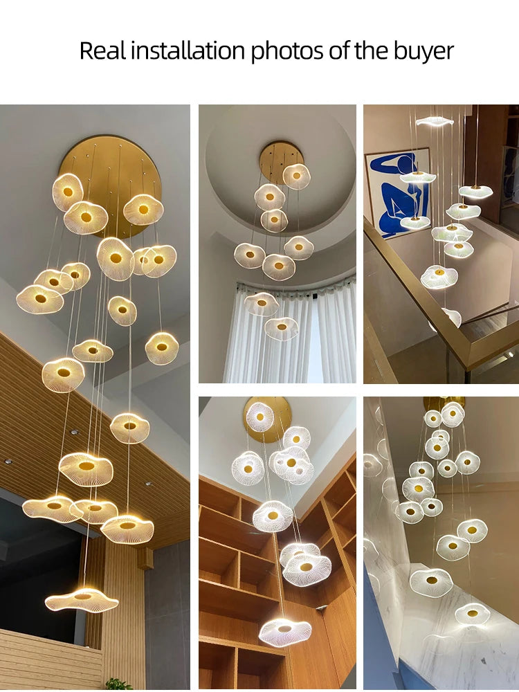 LED Modern Chandeliers Indoor Lighting Decoration Hostel Lamp Designer Circular Coffee Shop Golden High Staircase Pendant Lamp