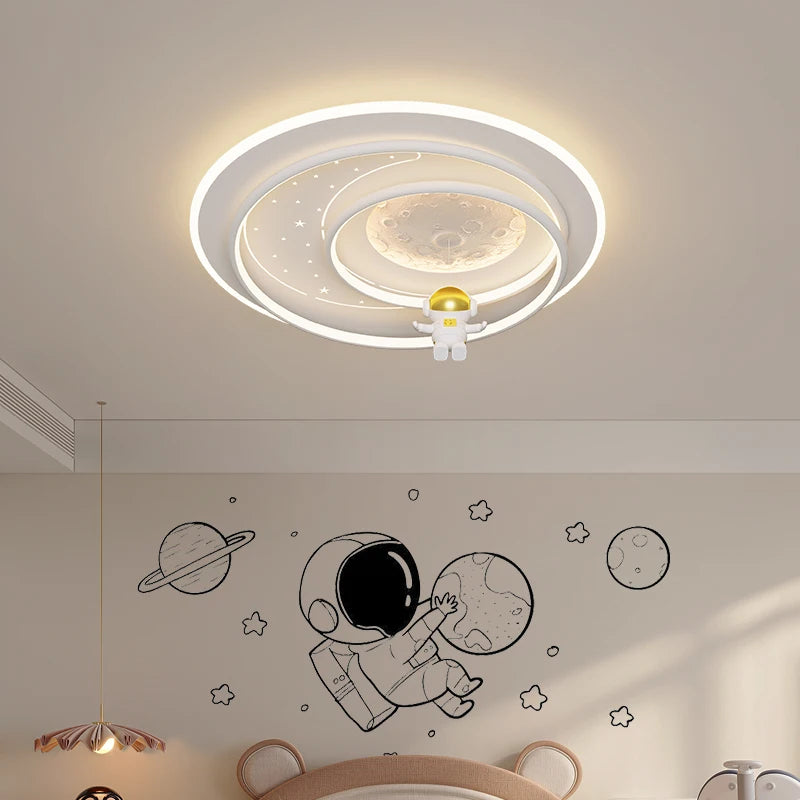 Astronaut Ceiling Lamp Light Children's Bedroom Modern Led Lighting Boys Girls Study Room Home Lustre Eye Protection Chandeliers