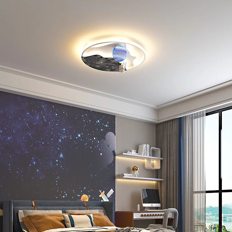 2023 Moon Astronaut Ceiling Lights For Children's Room Modern Led Kids Ceiling Lamp Study Bedroom Remote Control Home Lighting