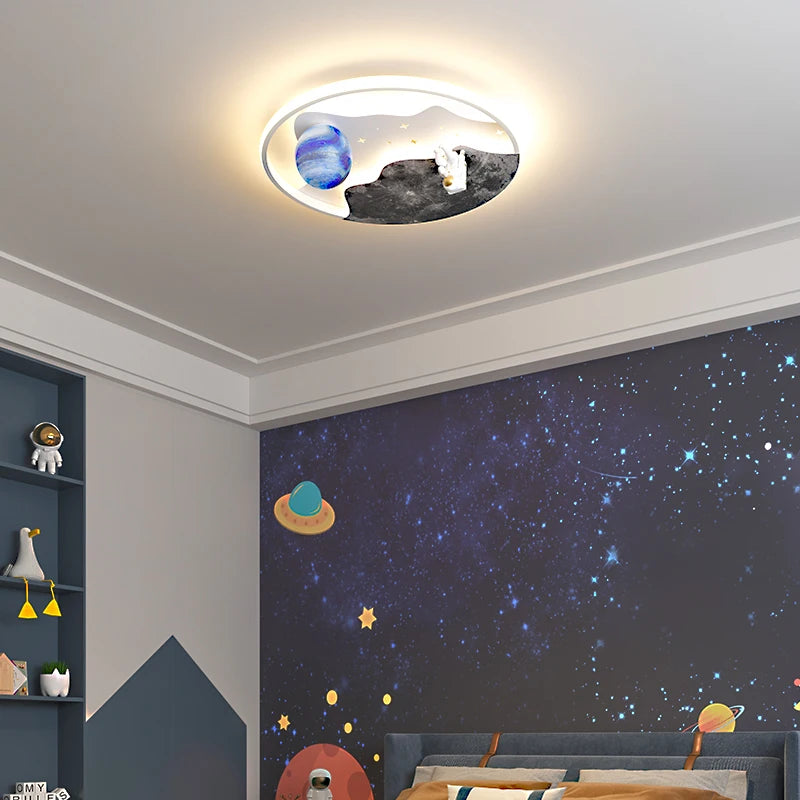 2023 Moon Astronaut Ceiling Lights For Children's Room Modern Led Kids Ceiling Lamp Study Bedroom Remote Control Home Lighting