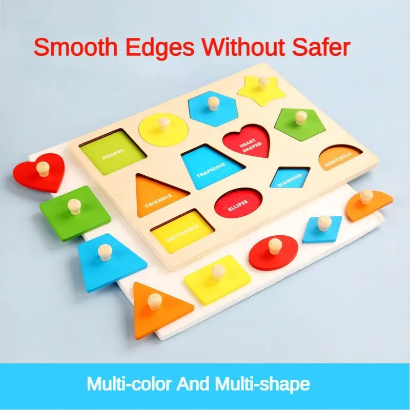 Geometric Panel Montessori Teaching Aids Wooden Nails Hand Grabbing Boards Baby Color and Shape Cognitive Matching Puzzle Toys