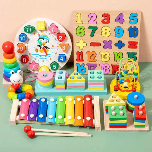 Montessori Baby Toys Wooden Blocks Jigsaw Puzzles Game Preschool Early Learning Educational Development Toys For Kids Gifts