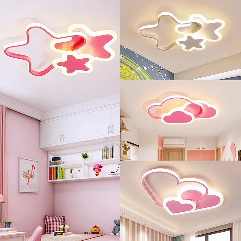 Led Ceiling Lamp For Children's Girls Room Bedroom Study Cloud Ceiling Light Heart Shape Pink Child Kid Star Chandelier Lighting