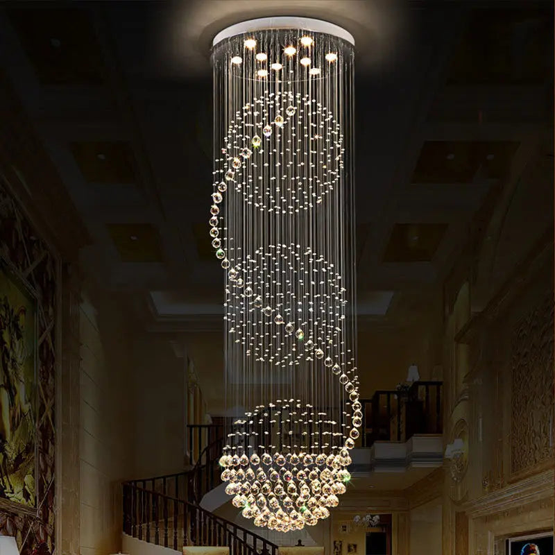 Modern Long LED Spiral Crystal Chandeliers Lighting for Staircase Stair Lamp Showcase Bedroom Living Room Hotel Hall