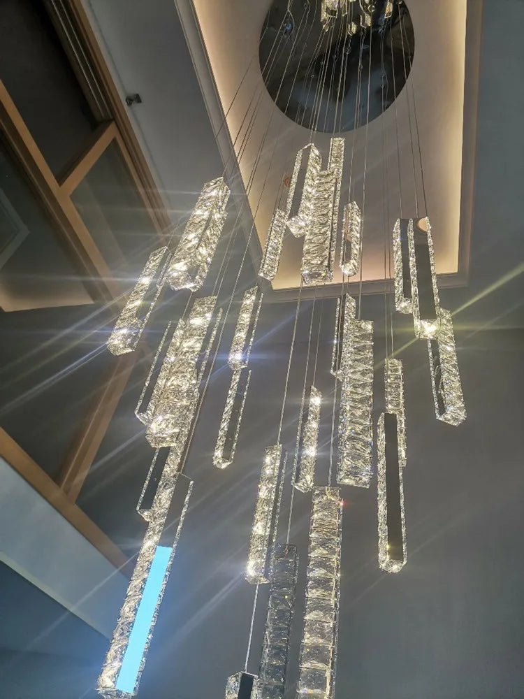 Modern LED Crystal Chandelier K9 Crystal Stair Light Chrome Gold Duplex Spiral Stair Chandelier Dining Room Art Chandelier