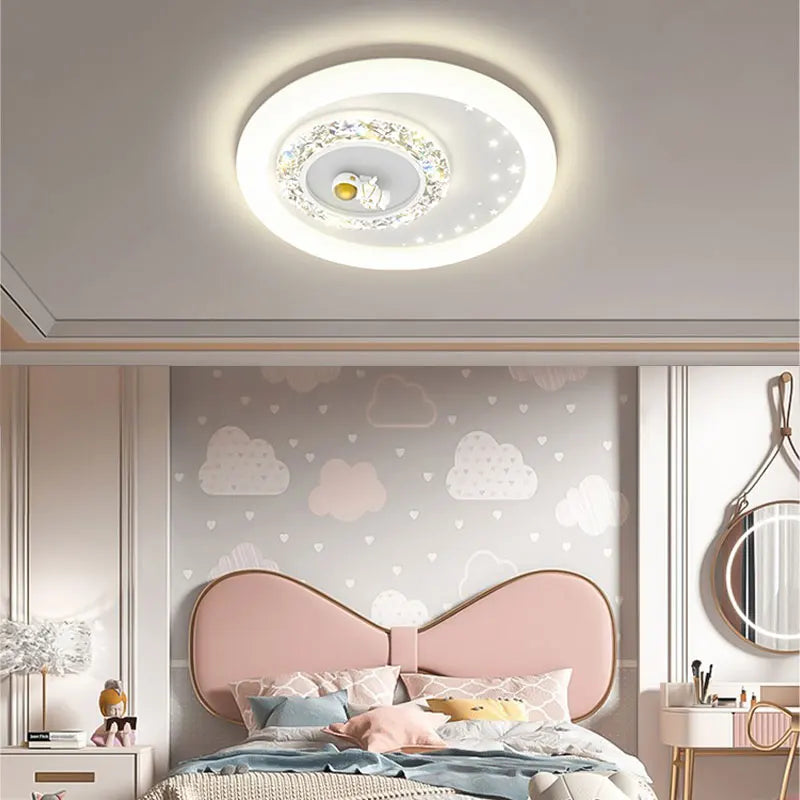 Modern Led Ceiling Lamps For Children's Room Bedroom Study Kids Baby Blue Cartoon Moon Astronaut Chandeliers Home Light Fixtures