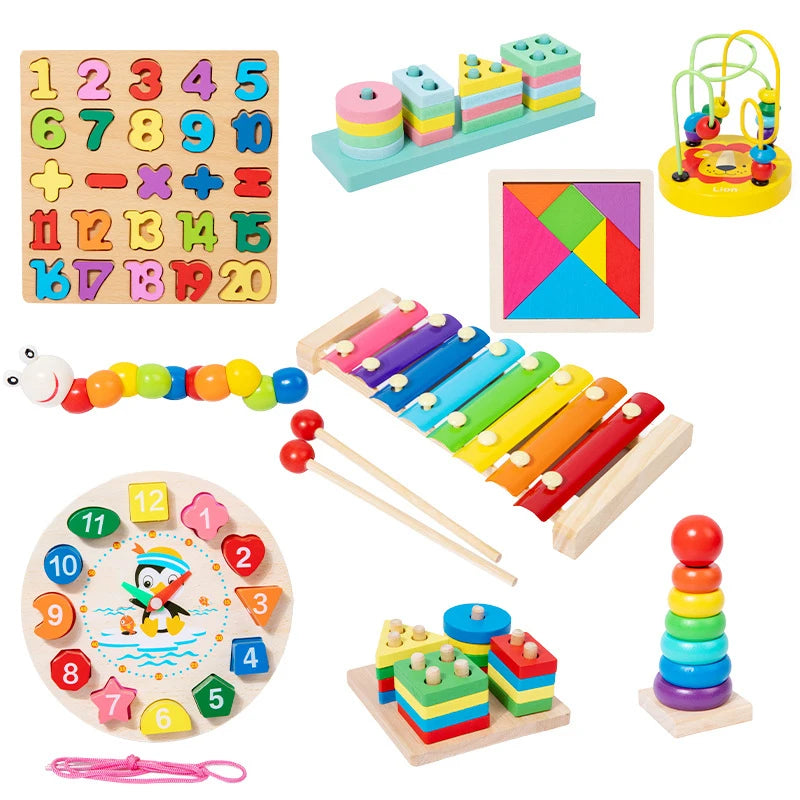 Montessori Baby Toys Wooden Blocks Jigsaw Puzzles Game Preschool Early Learning Educational Development Toys For Kids Gifts