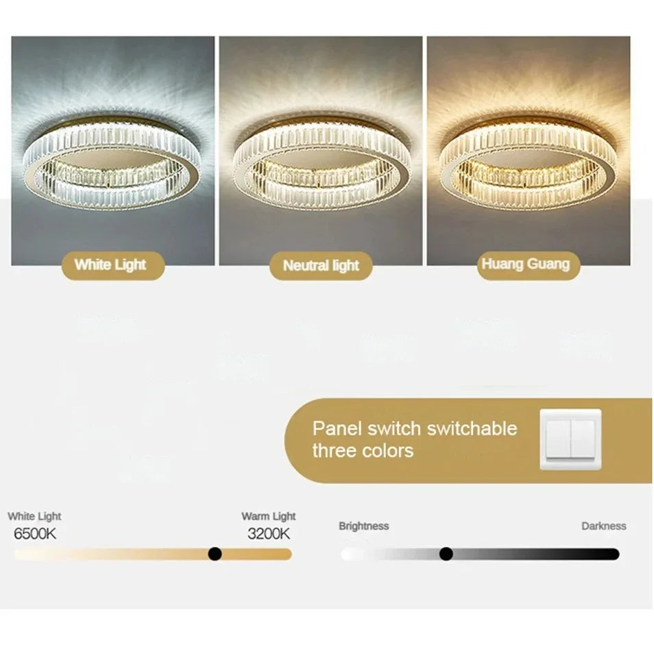 Modern LED Gold Crystal Ceiling Lights Circle Shining Steel Ceiling Chandelier for Living Room Bedroom Home Decor Crystal Lamps