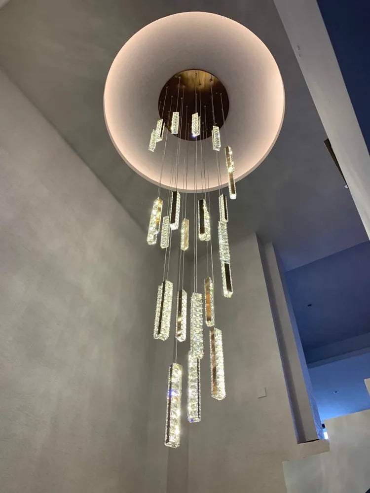 Modern LED Crystal Chandelier K9 Crystal Stair Light Chrome Gold Duplex Spiral Stair Chandelier Dining Room Art Chandelier