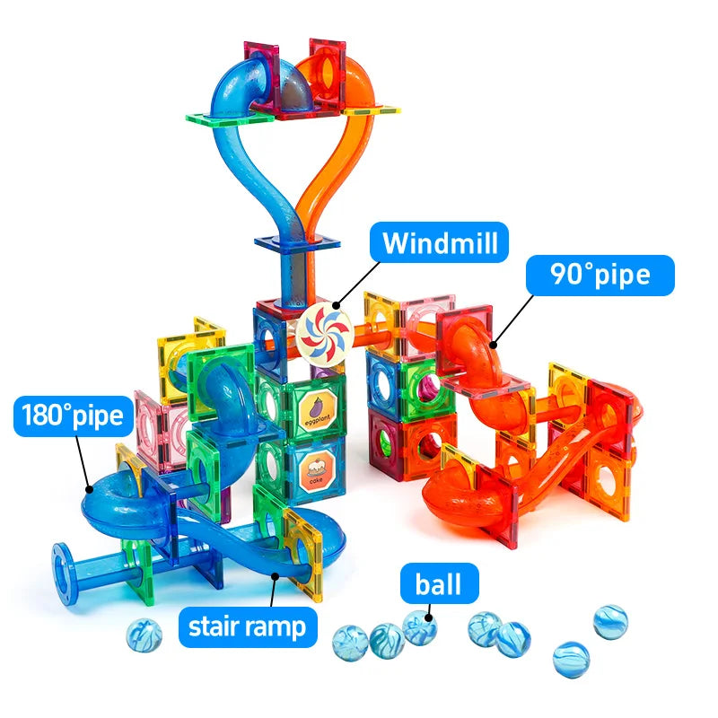 Magplayer Magnetic Tiles Color Window Magnet Building Block Educational STEM Toys Balls Track Marble Run Toy for Children Gifts