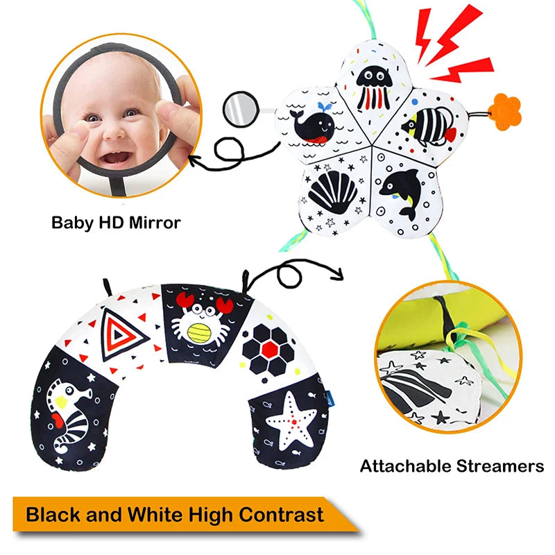 Baby Tummy Time Pillow Toys Black White High Contrast Baby Toys Montessori Toys for Babies Newborn Infants 0-6 6-12 12-18 Months