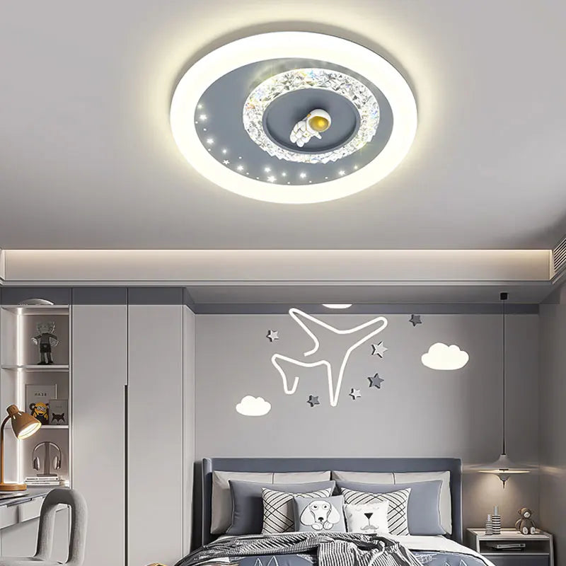 Modern Led Ceiling Lamps For Children's Room Bedroom Study Kids Baby Blue Cartoon Moon Astronaut Chandeliers Home Light Fixtures