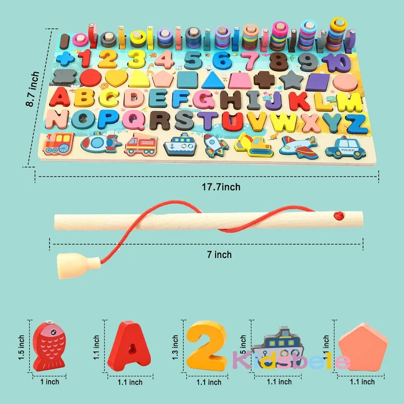 Montessori Toys For Toddlers Wooden Numbers Learning Toys Shape Sorter Counting Fishing Game For Kids Preschool Education Math