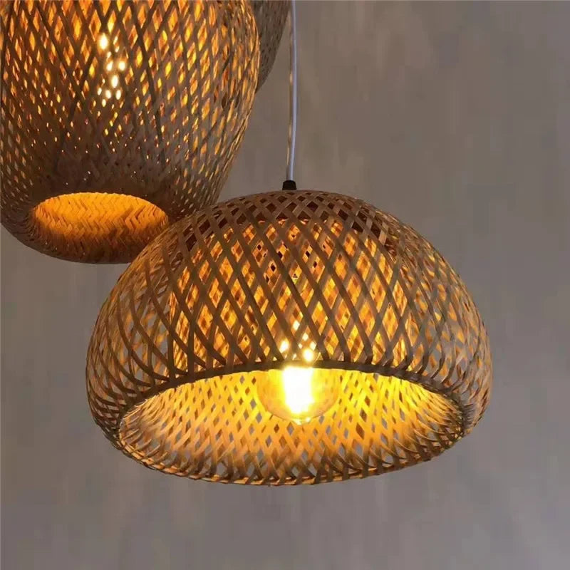 Bamboo Chandelier Pendant Lamp Hanging Wood Ceiling Light Decor LED Chinese Hand Kitted Handmade Lighting for Home Living Room