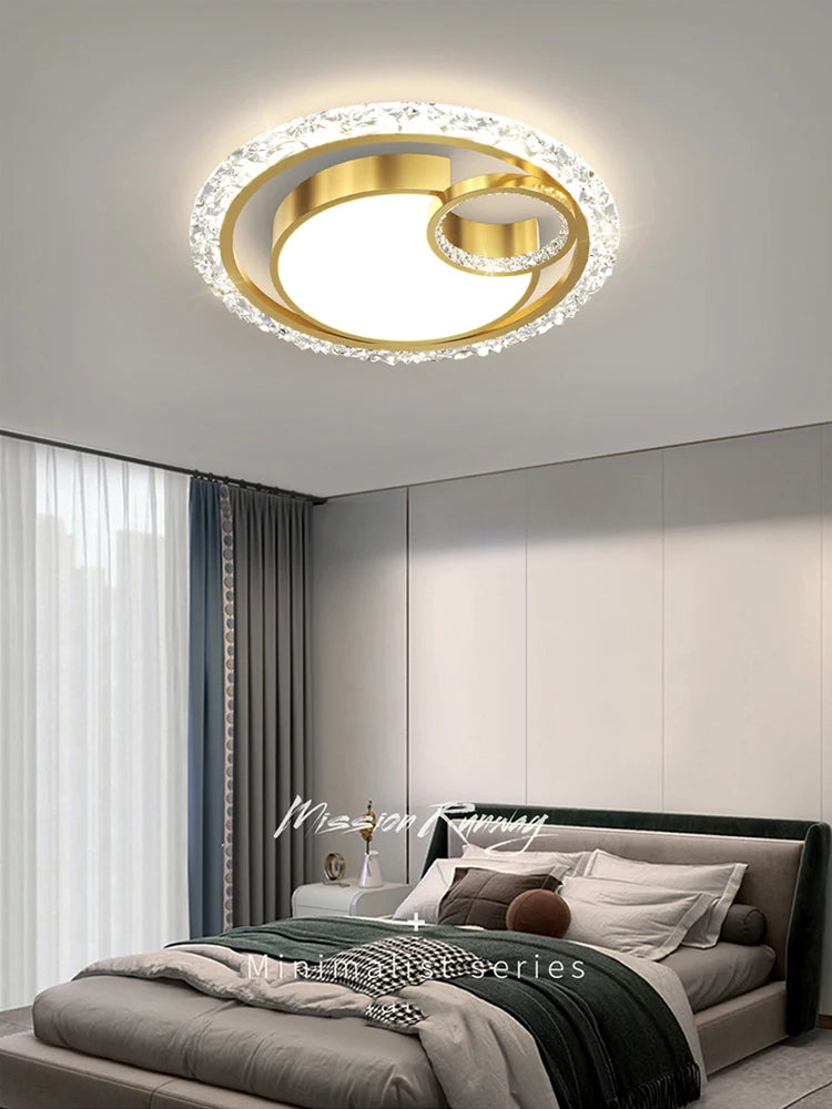 Modern Round Led Ceiling Lamps For Room Kitchen Golden Crystal Luxury Chandeliers Remote Control Study Bedroom Ceiling Lights