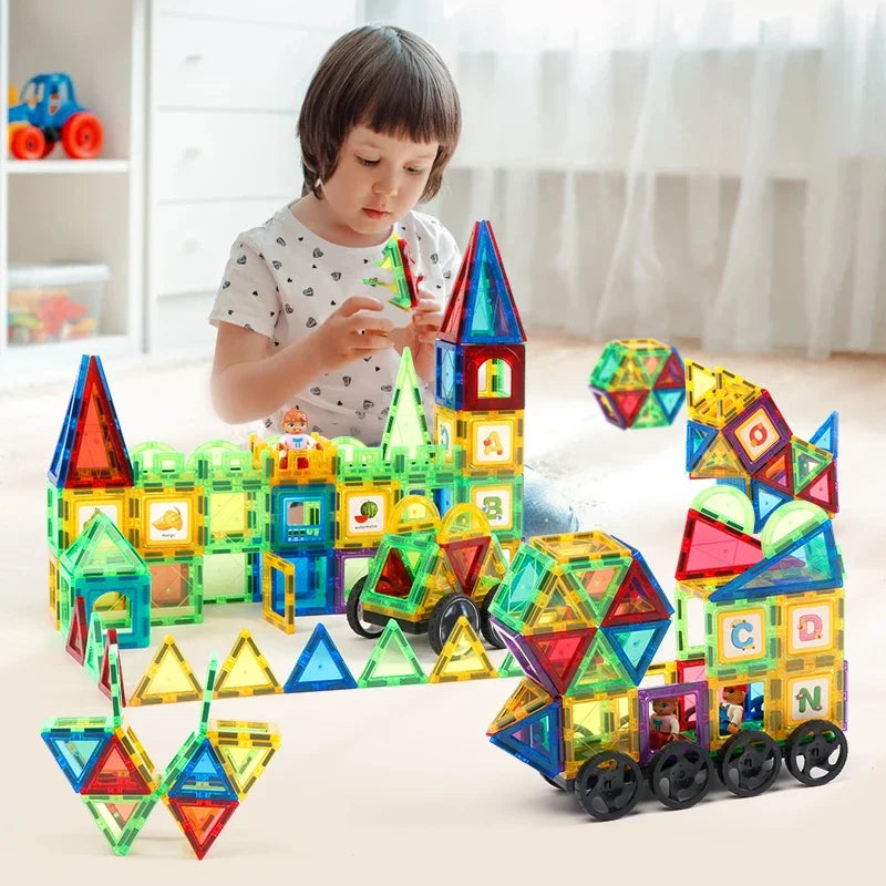 Magplayer Kids Magnetic Construction Building Blocks Tiles Puzzle Toy Magnetic Sticks Rods Montessori STEM Toy For Children Gift