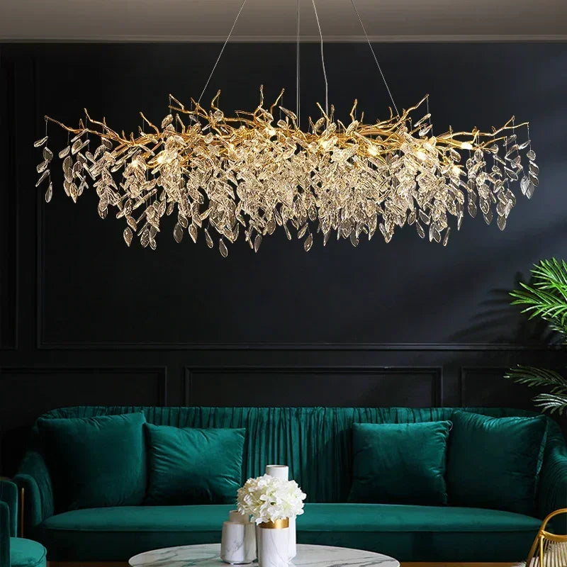 Luxury Dining Room Branch Pendant Lights Lustre Crystal Led Hanging Lamp Post Modern E14 Suspend Lamp Gold Droplight Fixtures