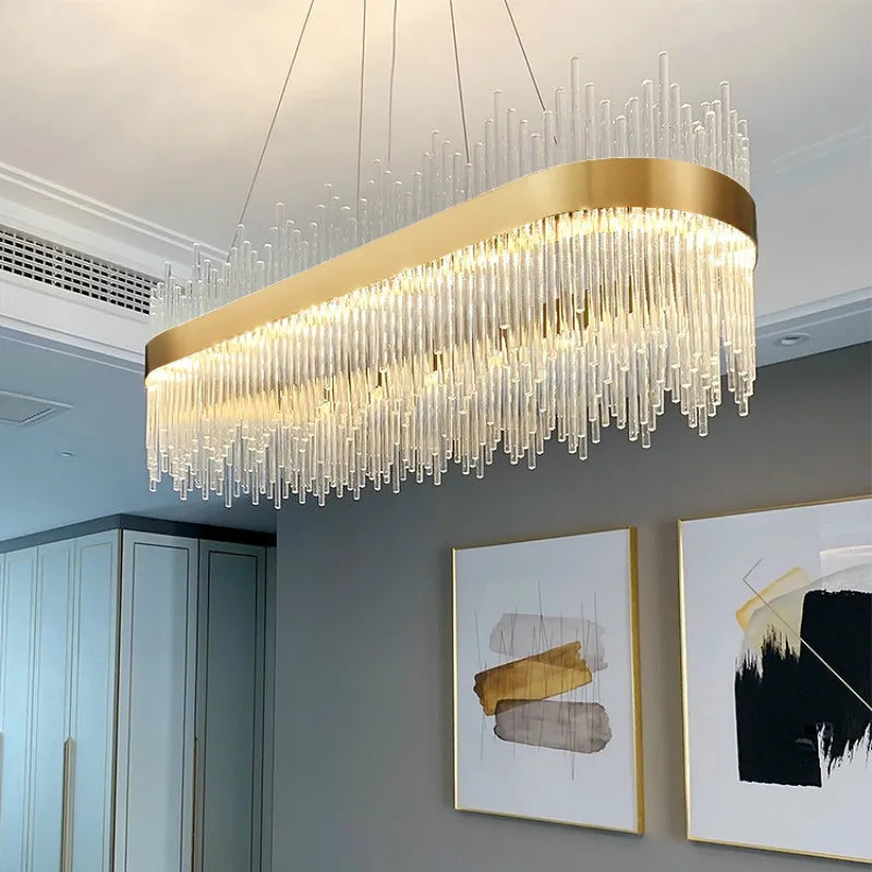 Modern Luxury Drawing Room Glass Led Chandelier Dining Room Led Dimmable Pendant Lamp Lustre Gold Metal Lamp Fixtures Lamparas