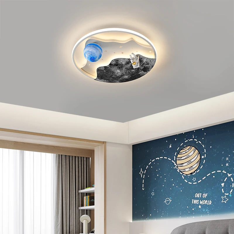 2023 Moon Astronaut Ceiling Lights For Children's Room Modern Led Kids Ceiling Lamp Study Bedroom Remote Control Home Lighting