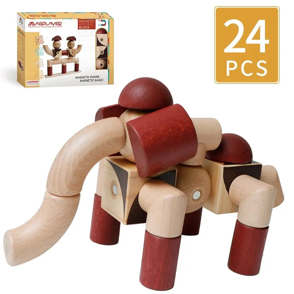 24PCS Magnetic Building Blocks Set Wooden Blocks Set Montessori Educational Toys For Toddler Kids