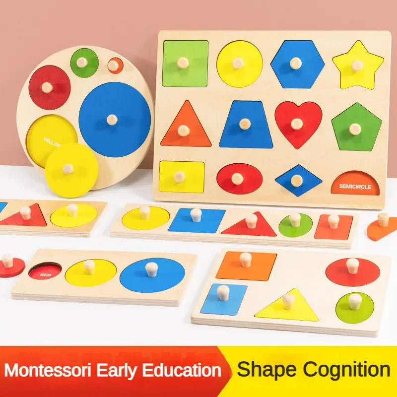 Geometric Panel Montessori Teaching Aids Wooden Nails Hand Grabbing Boards Baby Color and Shape Cognitive Matching Puzzle Toys