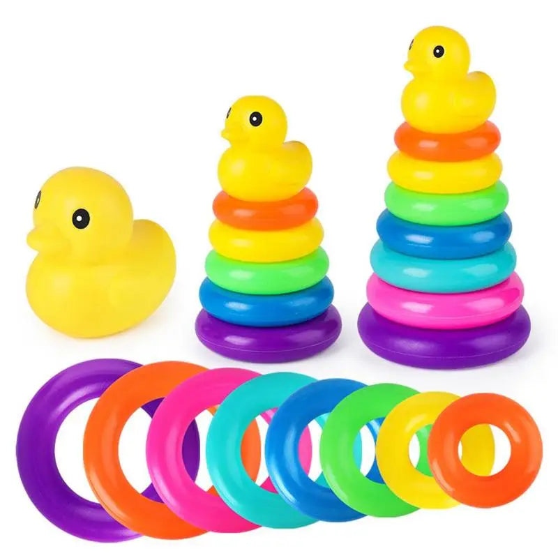 Children's Little Yellow Duck Rainbow Tower Stacking Ring Baby Early Childhood Education Puzzle Ring Montessoris Toy Kids