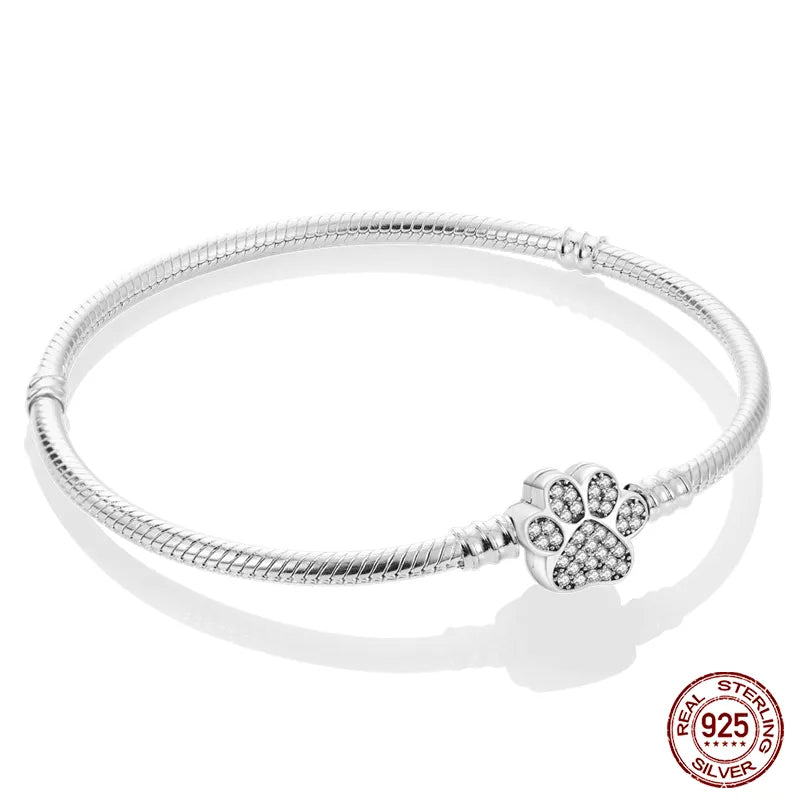 Bracelet Silver 925 Original 17-20CM Star Moon Sun Four Leaf Clover Green Zircon Bracelets Fit DIY Charms Birthday Jewelry Gifts