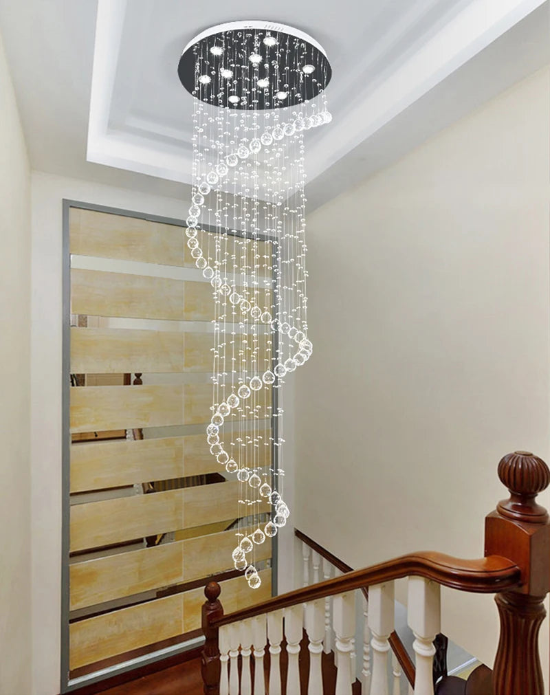 Modern LED K9 Crystal Chandelier Villa Luxury Crystal Chandelier Double Staircase Lamp Living Room Lights