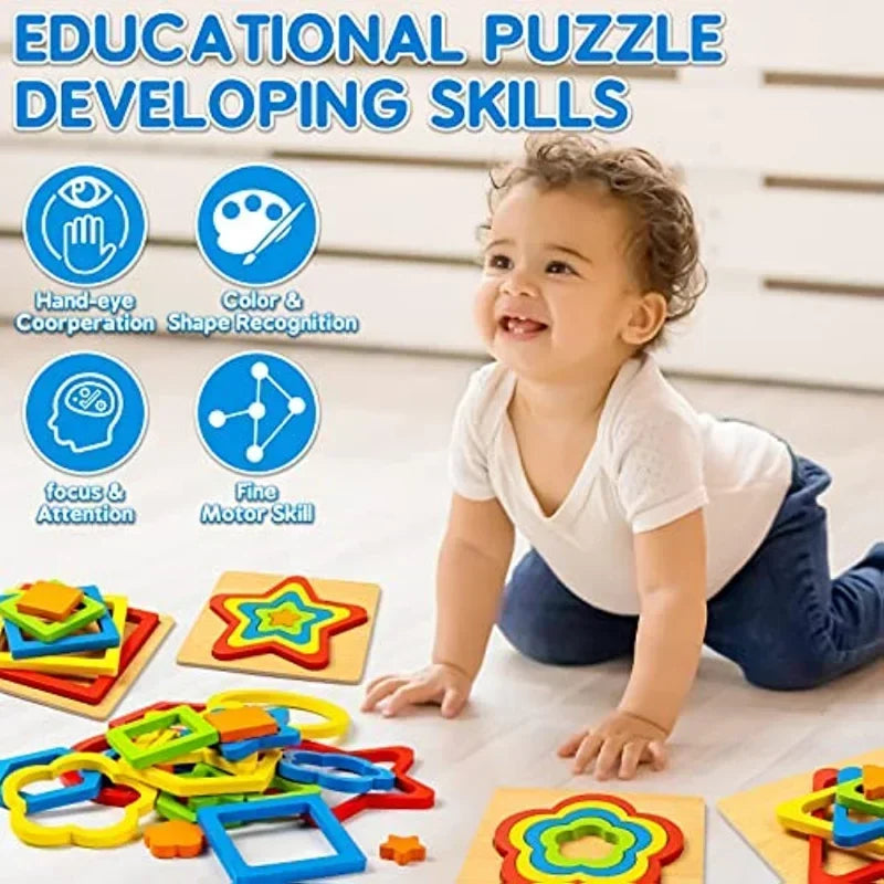 Montessori Shape Sorting Puzzle for Toddlers Baby Infant Preschool Wooden Sensory Stem Educational Learning Toys for Kids Gifts