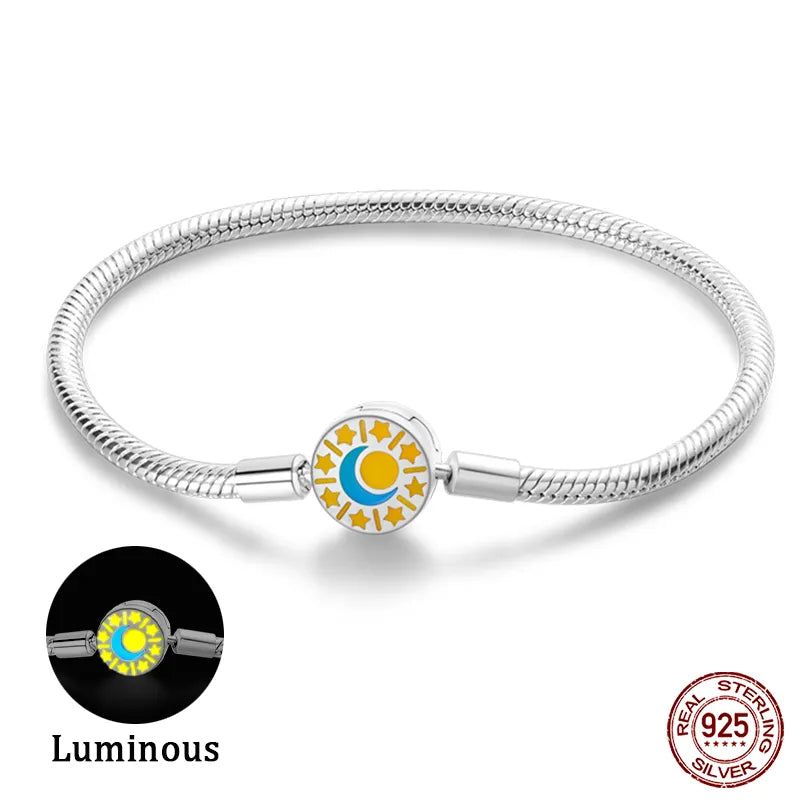 Bracelet Silver 925 Original 17-20CM Star Moon Sun Four Leaf Clover Green Zircon Bracelets Fit DIY Charms Birthday Jewelry Gifts