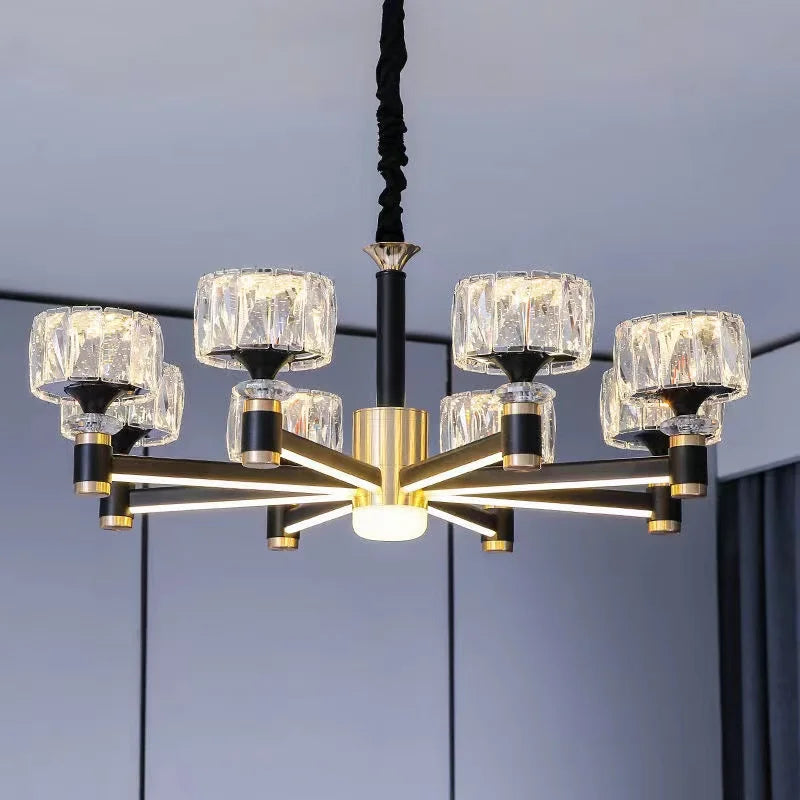 Nordic light luxury living room led crystal chandelier modern minimalist luxury dining room bedroom gold and black ceiling lamps