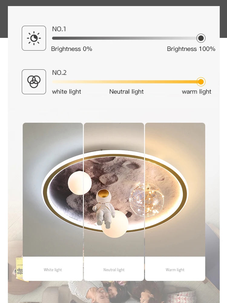 Modern Astronaut Led Ceiling Lamps For Children's Room Bedroom Study Kids Baby Cartoon Grey Moon Chandelier Home Light Fixtures