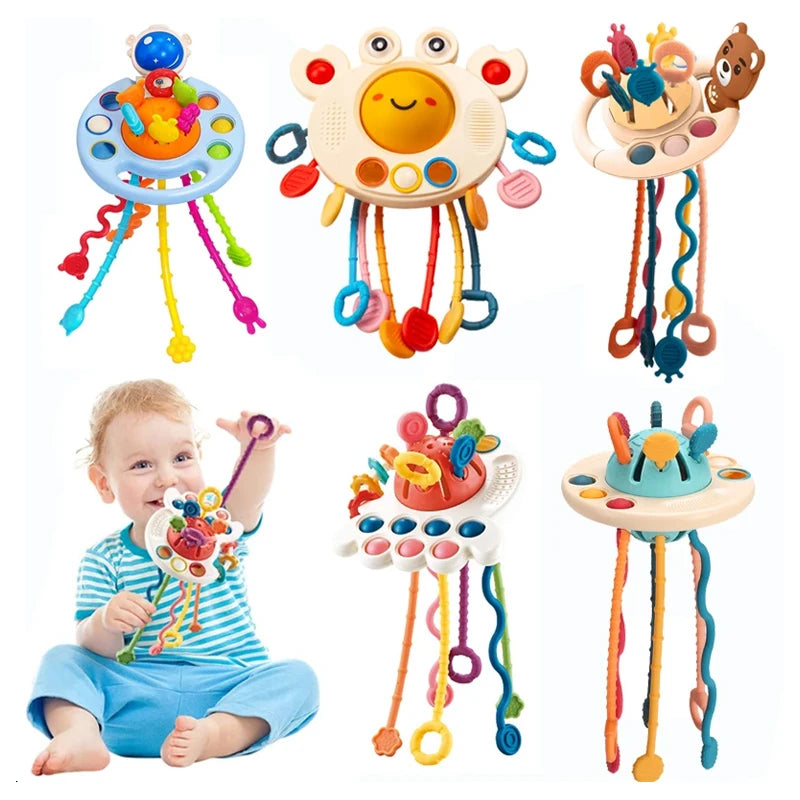 Montessori Silicone Pull String Sensory Toys  Baby 0 to 12 Months Development Educational Learnin Toy for Kids 1 to 2 Years Old