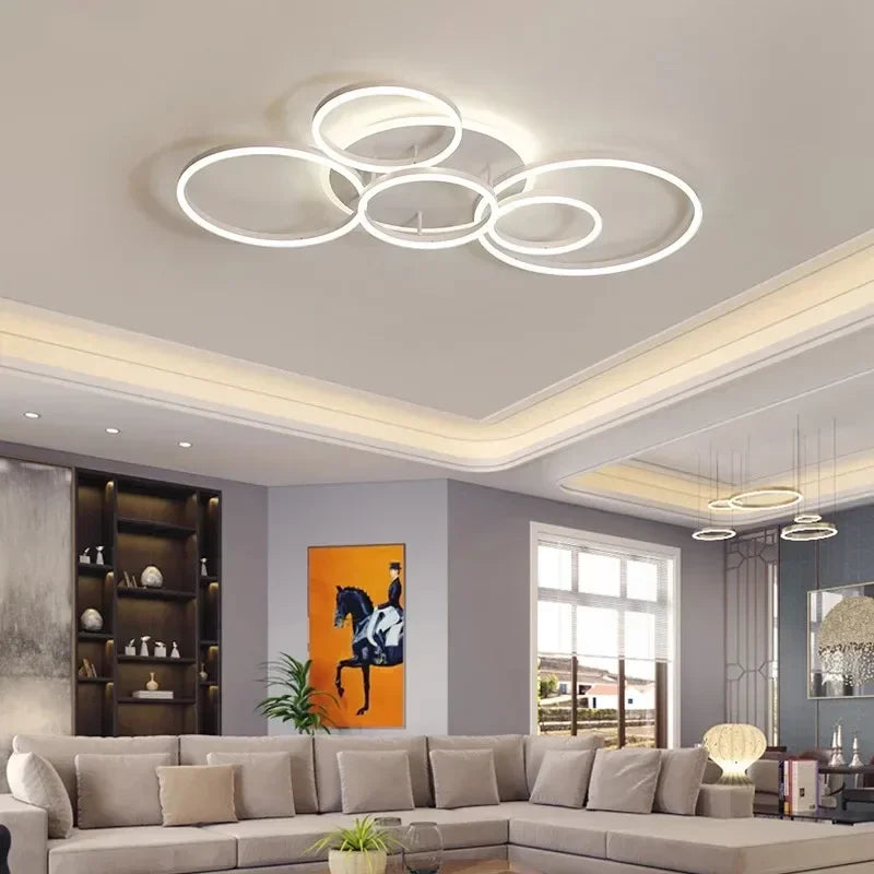 Modern Ring Ceiling Chandelier Golden White Round Study Indoor Lighting Dimmable Interior Lamp Living Room Hallway Led Lamp