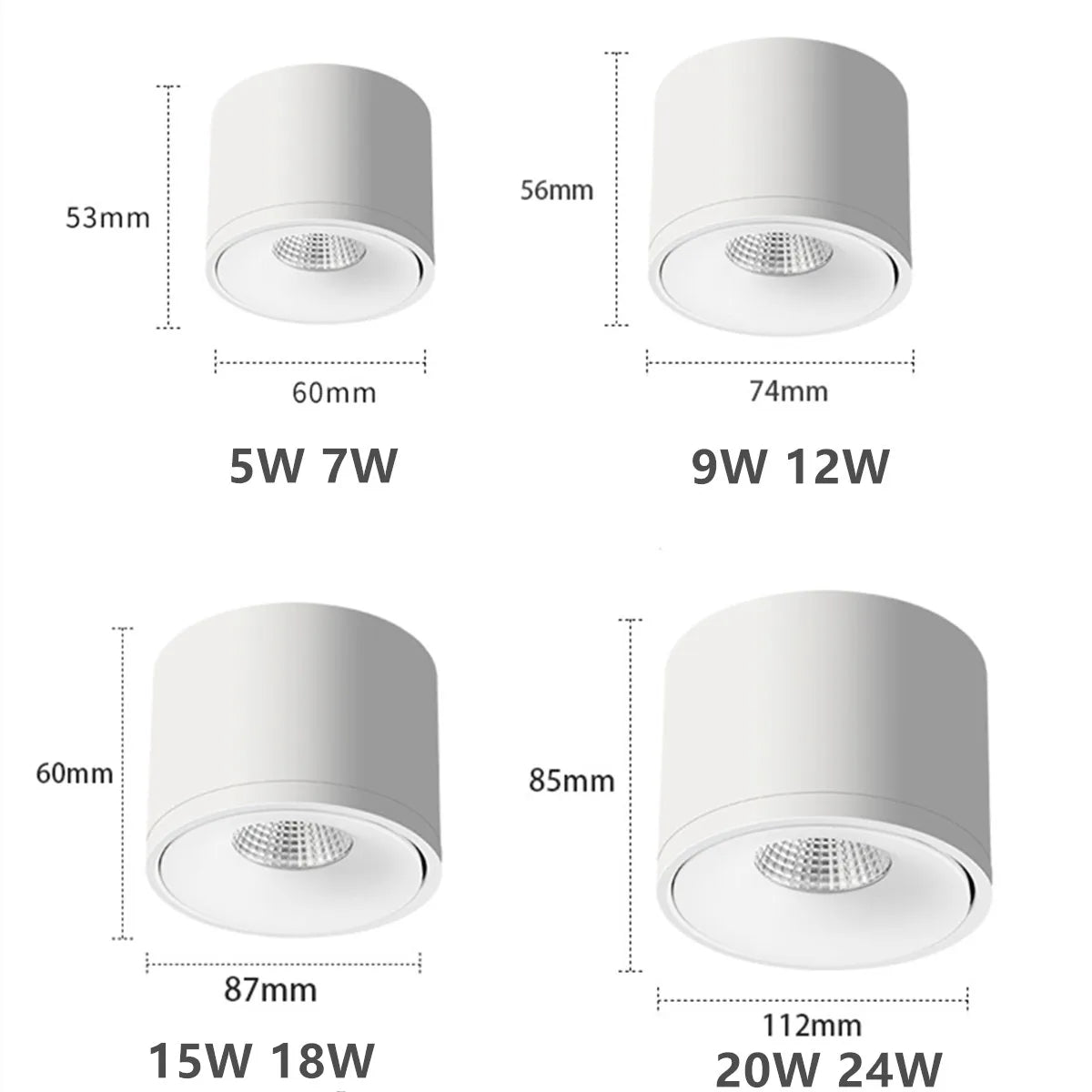 Dimmable LED Down Light COB Ceiling Light AC110V 220V 9W 12W 24W White/Black Surface Mounted Light Source 360 ° Rotatable Indoor