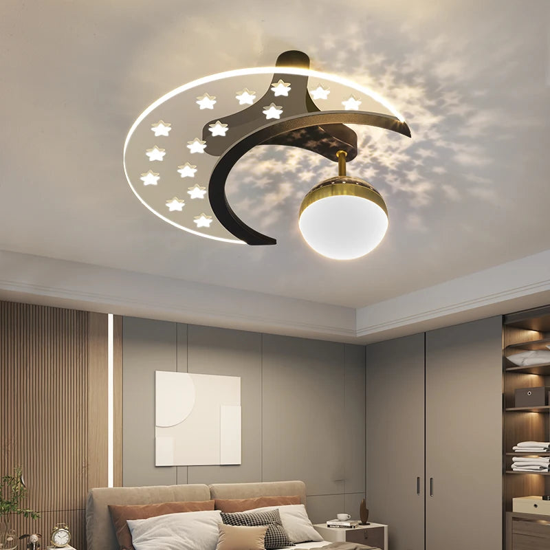 new Style Bedroom Ceiling Lights Stars Shadows Lamp Children's Room Moon Chandeliers Kitchen Dining Table Astronaut Study Lamps