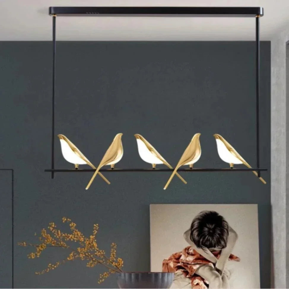 NEW LED Gold Magpie Bird Ceiling Chandelier for Dining Room Luminaire Suspension Pendant Lamp Decorative Lighting Lustre