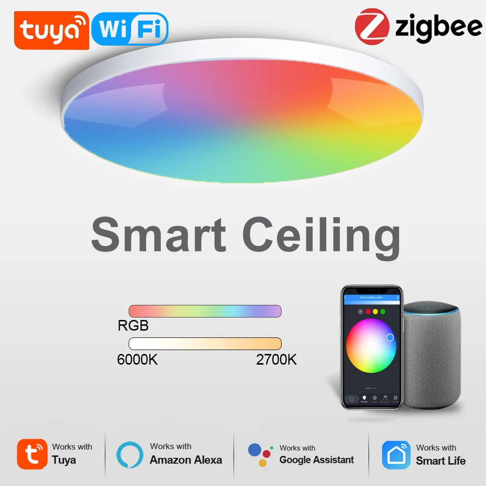 40W 24W Tuya Zigbee Smart Ceiling Light Wifi RGBCW Led Ceiling Lamp Livingroom Home Decoration Smart Lamp For Alexa, Google Home