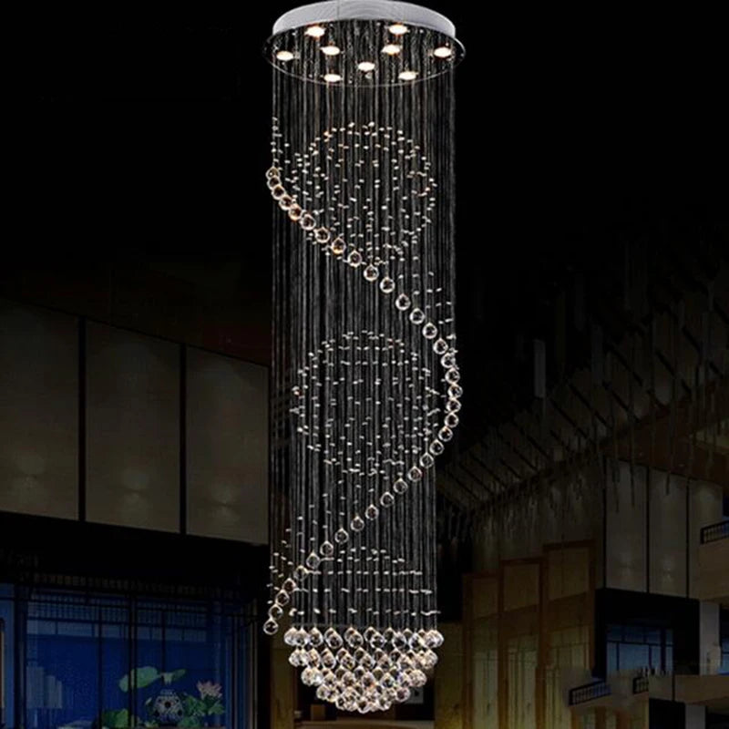 Modern Long LED Spiral Crystal Chandeliers Lighting for Staircase Stair Lamp Showcase Bedroom Living Room Hotel Hall