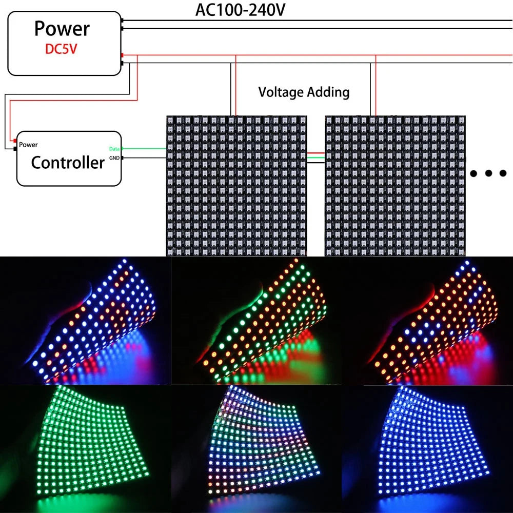 1~5Pcs WS2812B RGB LED Digital Flexible Individually Addressable Panel Light Strip WS2812 8x8 16x16 8x32 Module Matrix Screen 5V