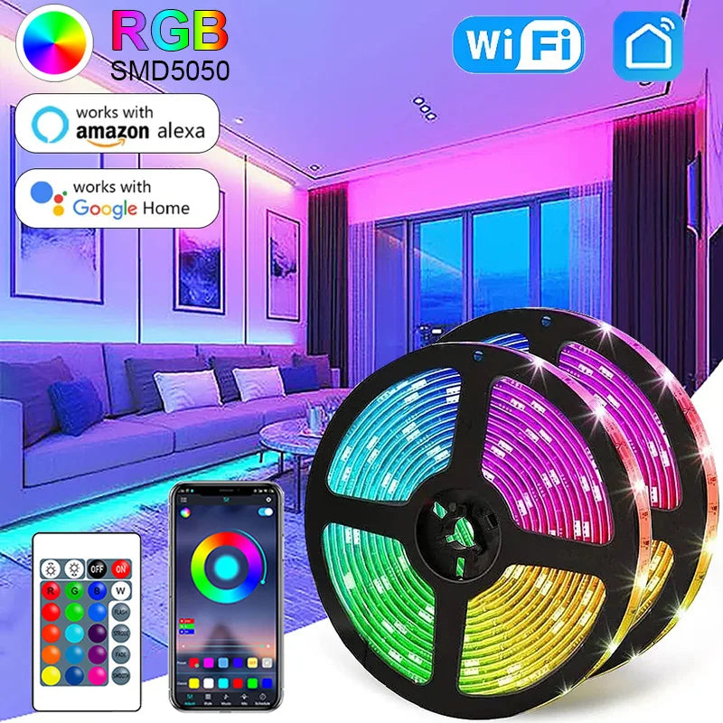 LED Strip Light WIFI Bluetooth Control 5050 RGB Led Lights Flexible Ribbon Luces Led  TV BackLight Room Decoration