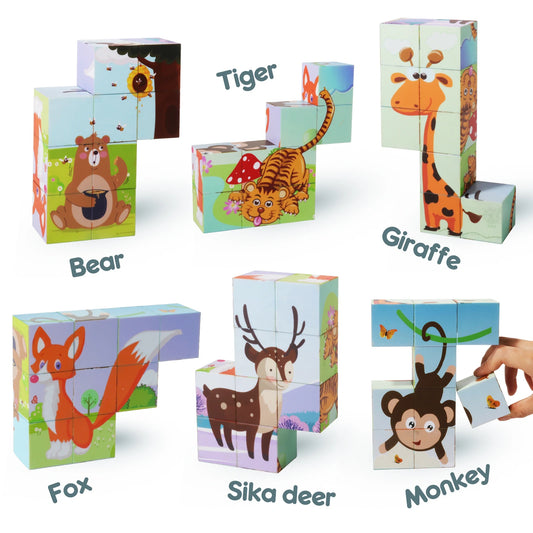 Montessori Magnetic Blocks Plastic Cubes Toys 9PCS Animals Magnetic Puzzle Cubes Educational Puzzle Toys For Kids Boys Girls