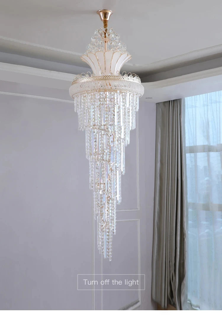 Stair Beaded Shiny Crystal Chandelier Gold Long Chandelier European Fashion Modern Pendant Lighing For Living Room Villa