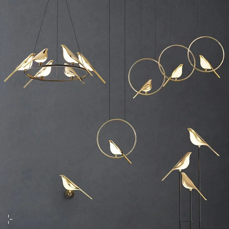 NEW LED Gold Magpie Bird Ceiling Chandelier for Dining Room Luminaire Suspension Pendant Lamp Decorative Lighting Lustre